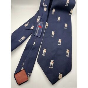 Kipper Macys Mens Store Navy Blue Novelty Pigs MCP Print Silk Necktie Vintage